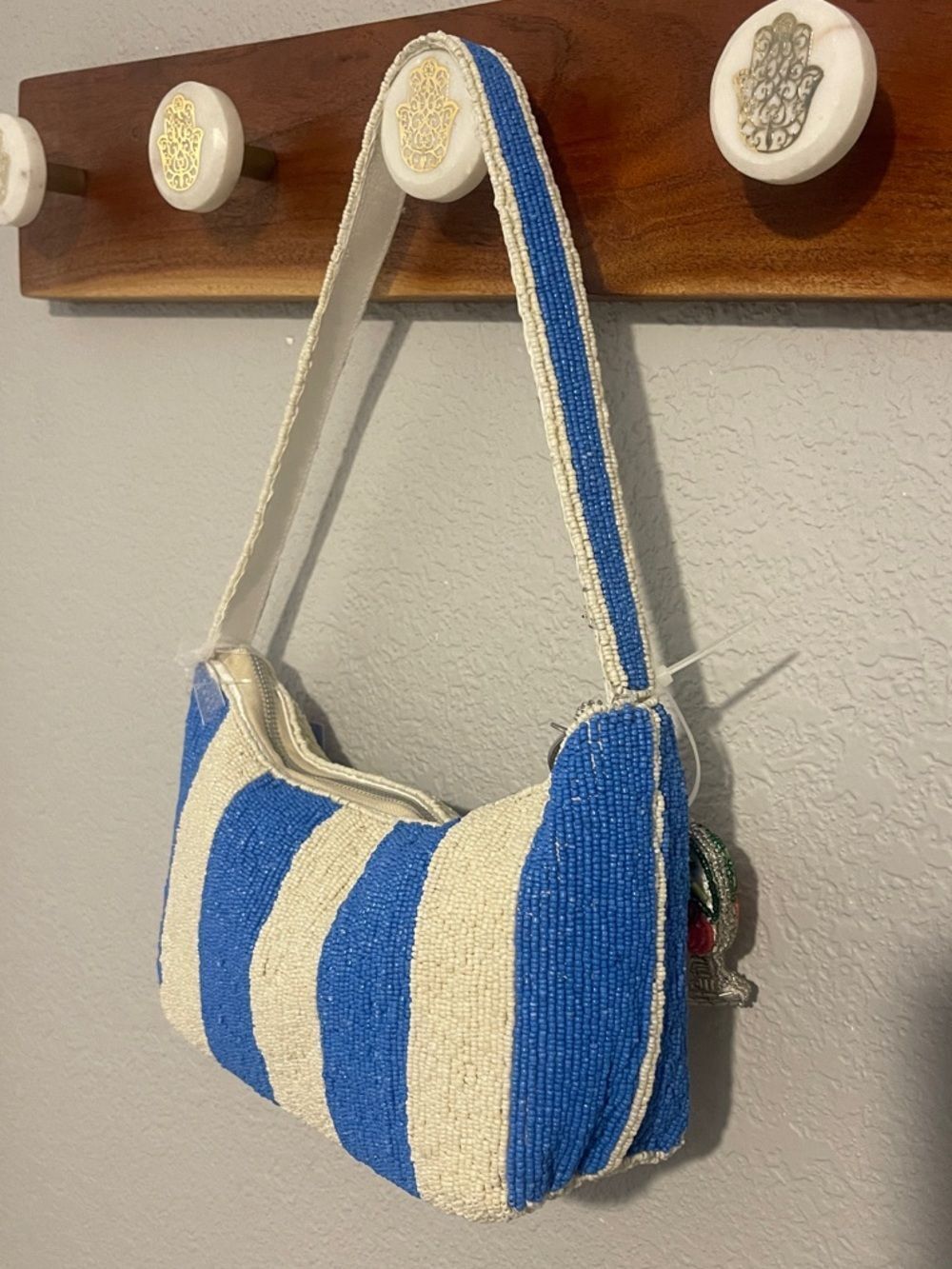 Viral Beaded Bag - Cocktail Stripe Shoulder Bag - Blue & Cream - Picture 8 of 9